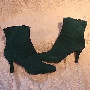Women's rsvp suede booties dark green turquoise zip high heels 9W